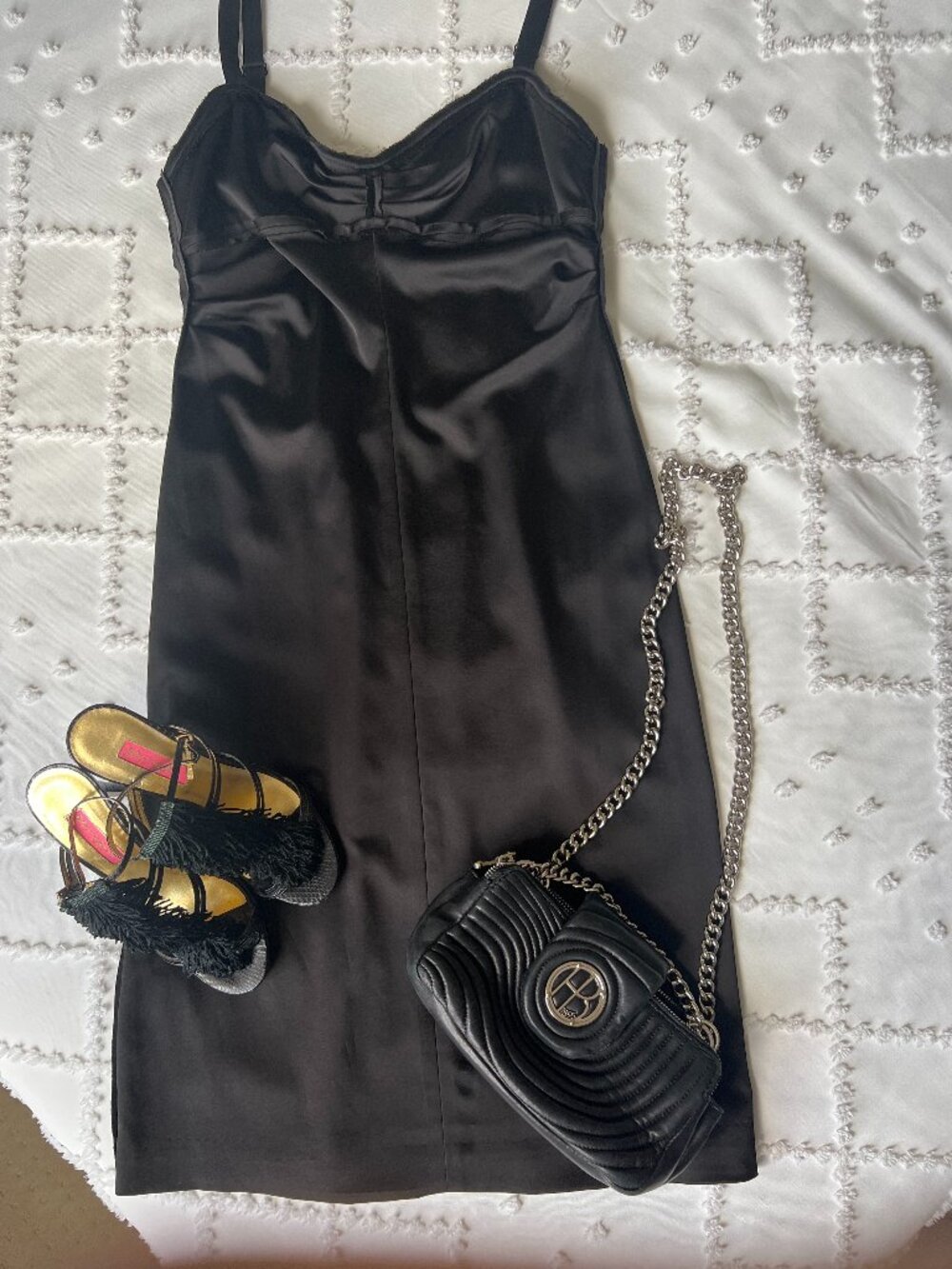 BCBGMaxAzria Satin Midi Black Dress SIZE M
